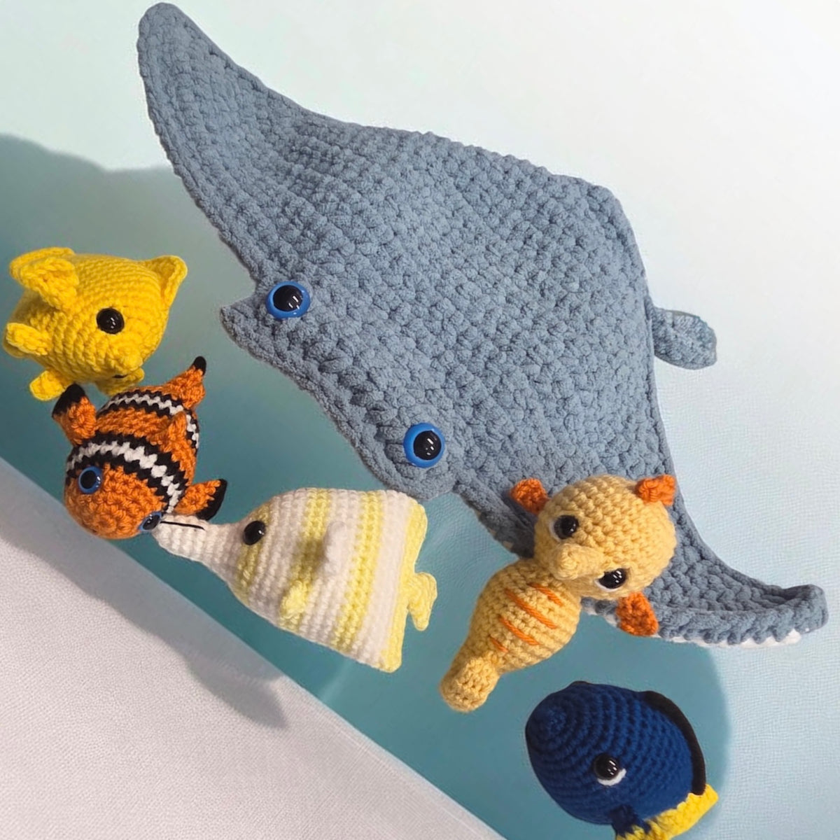 Hand crochet manta ray & fish