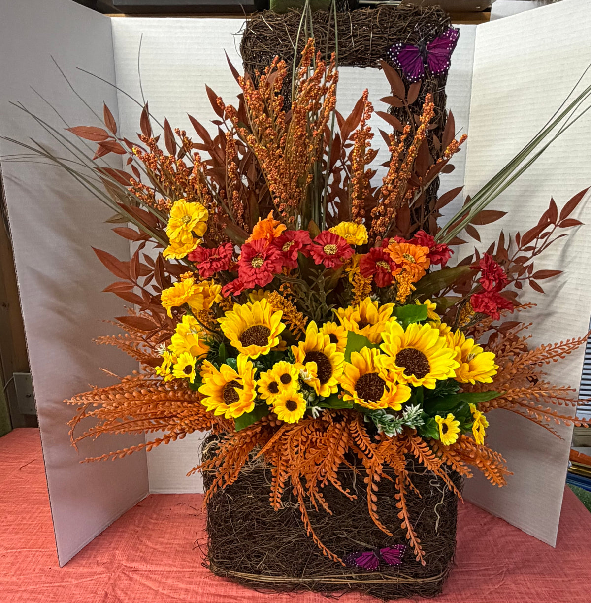 Artificial Fall Sunflower Wall Decor Floral Arrangement Yellow Orange red